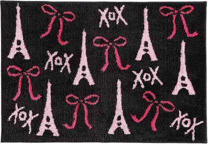 Betsey Johnson - Bath Rug, 20x30 Soft and Cushioned Plush Rug, Skid Resistant Backing, Bows in Paris Pink/Black