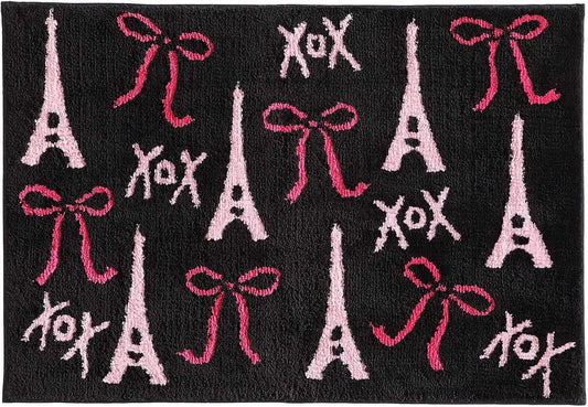Betsey Johnson - Bath Rug, 20x30 Soft and Cushioned Plush Rug, Skid Resistant Backing, Bows in Paris Pink/Black