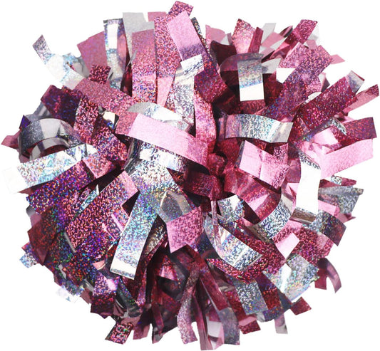 2 Pack 6 Inches Metallic Holographic Cheerleading Pom Poms, Cheer Pom Pom with Baton Handle, Pompoms Cheerleader for Kids Girls Cheering Squad Daily Training Team Spirit