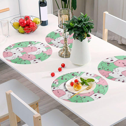 Green and Peach Unique Pattern Natural placemats Round Reversible placemats placemats Fabric Washable Farmhouse Decor placemats Waterproof Place mat 6 Set placemats for Plastic 15.4x15.4in