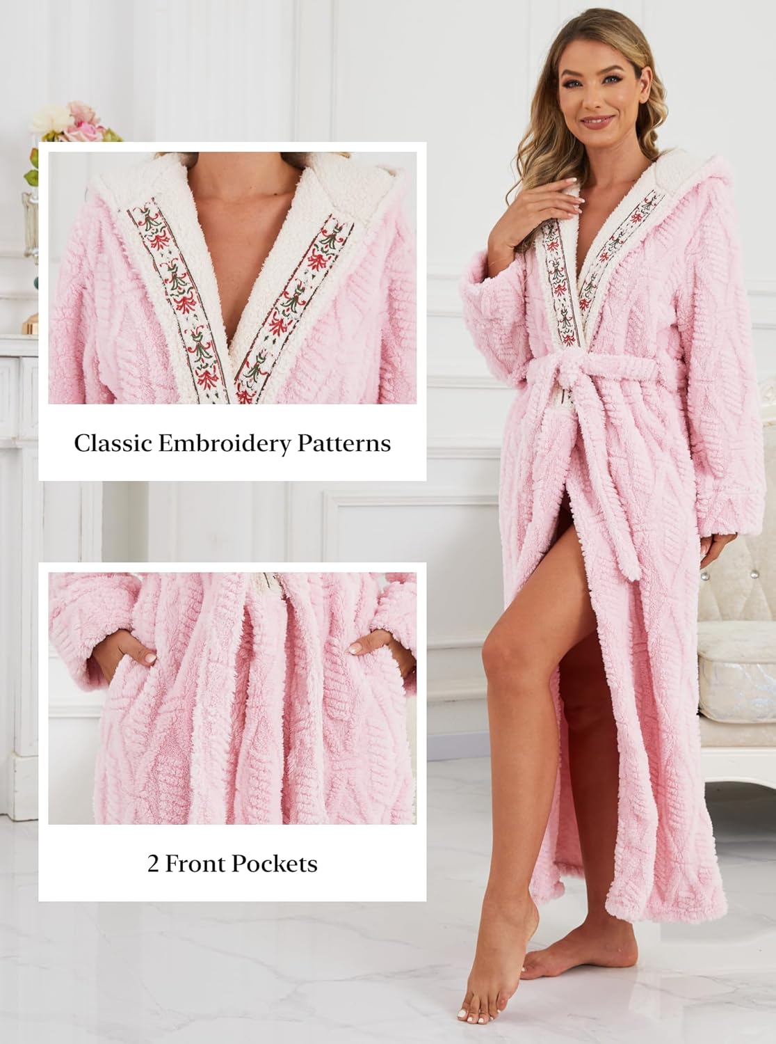 Artfasion Robes for Women with Hood Long Soft Warm Full Length Bathrobes Luxurious Plush Fleece Winter Gifts