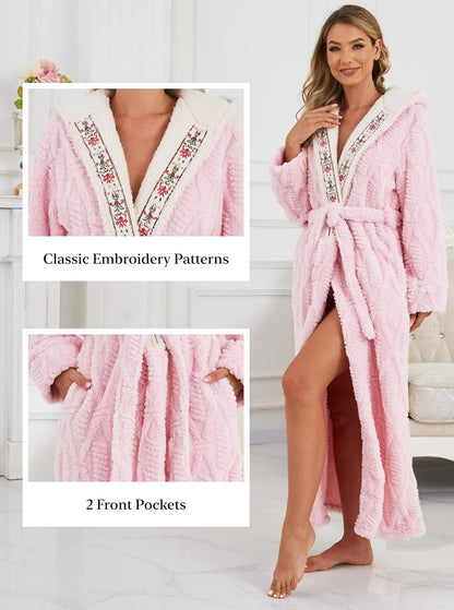 Artfasion Robes for Women with Hood Long Soft Warm Full Length Bathrobes Luxurious Plush Fleece Winter Gifts