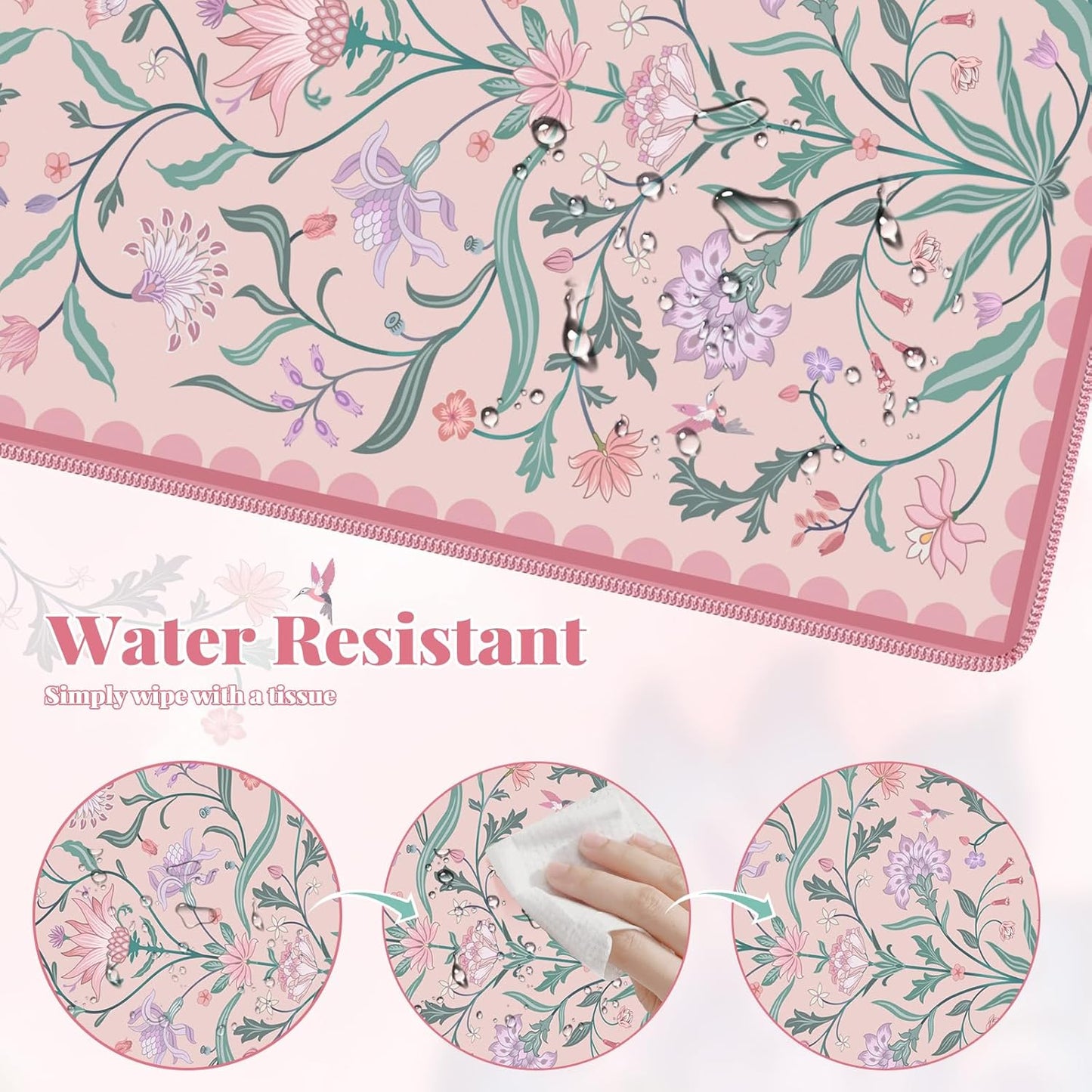 iLeadon Desk Mat Pink, Large Floral Mouse Pad for Desks with Smooth Lycra Surface, Long Full Desk Mouse Cushion for Laptop, Keyboard Mat for Office, Home, Light Pink