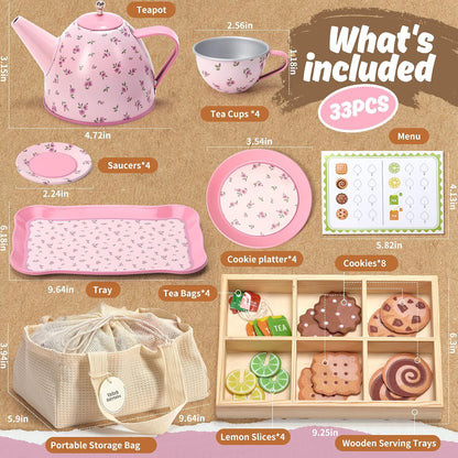 Kids Tea Party Set for Little Girl, Tea Sets for Toddler Pretend Play Food Kitchen Toy Accessories Gift for 3 4 5 6 Years Old Girls Boys (Pink)