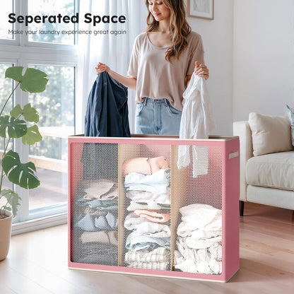 SOLEDI 180L 3-Section Laundry Hamper with Lid, Extra Large Dirty Clothes Basket with Sturdy Handles for Laundry Room & Bedroom - Durable Organizer for Sorting Laundry