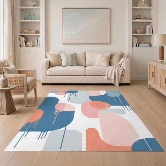 5'x7' Washable Flatwoven Rug, Blush Pink Abstract Abstract Stain Resistant Area Rug for Guest Room, Lounge, Apartment, Non-Slip Low Profile Floor Covering | Ref:2092535