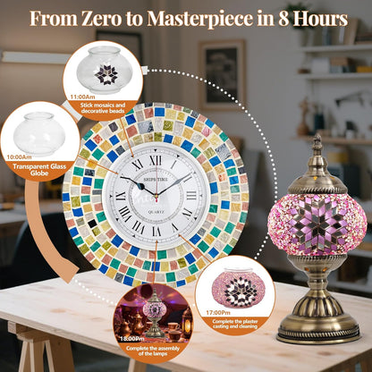 DIY Turkish Mosaic Lamp Kit, Stained Glass Table Lamp Making Kit- Easy and Fun, No Experience Needed, Mosaic Art & Craft Project Kits for Adults & Teens, Make Your Own Table Lamp,Pink