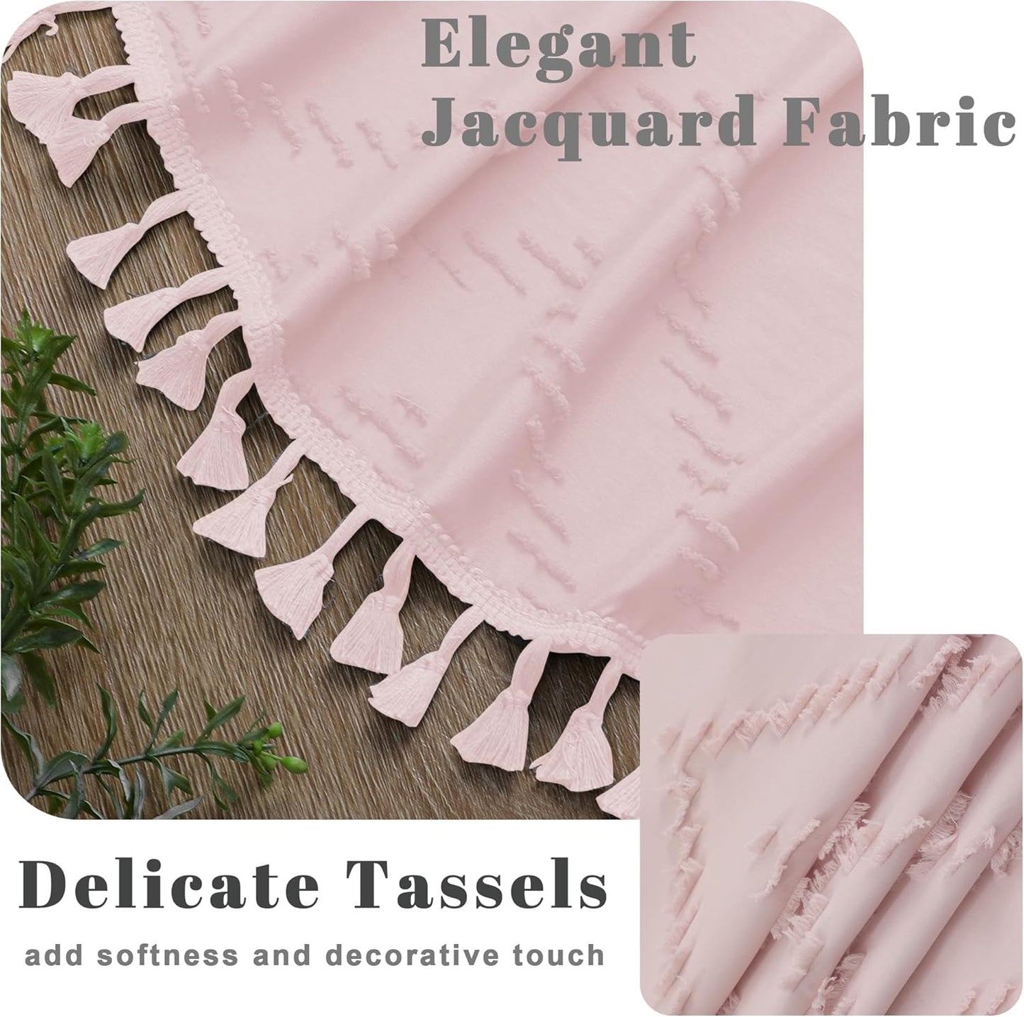 OWENIE Boho Shower Curtain, Blush Pink Fabric Cloth Shower Curtains Farmhouse Tufted Chevron Striped Textured with Tassel for Bathroom, Soft Hotel Style Modern Minimalist, Machine Washable, 72x72