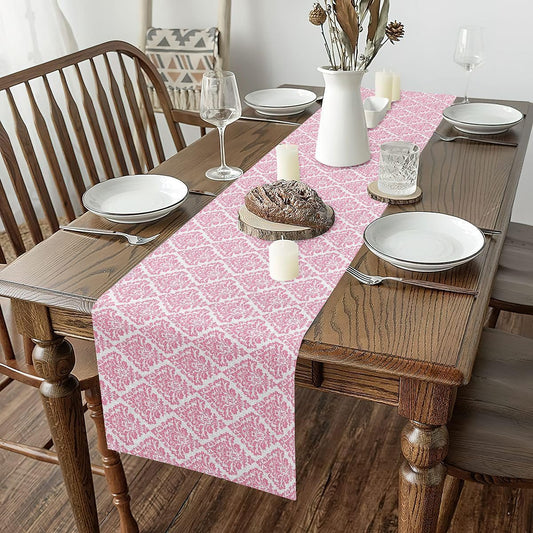 Pink Damask Table Runners,Vintage Floral Rectangular Runner Coquette Bohemian Print Table Runner for Kitchen Dining Room Decor,Elegant Classic Dresser Runners for Home Party Decor,72x13 Inch