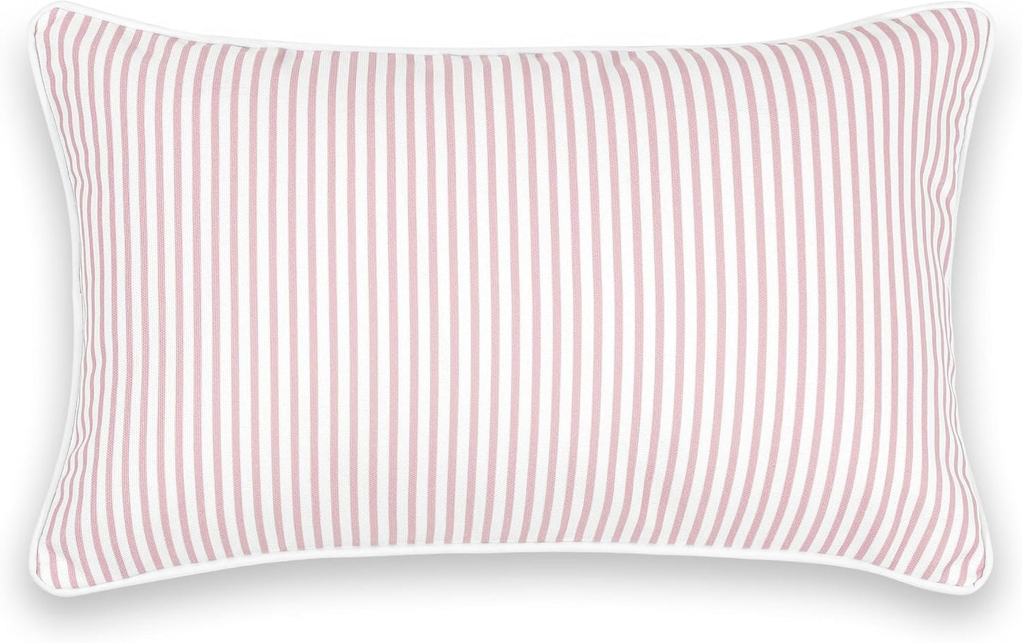 Hofdeco Premium Coastal Patio Indoor Outdoor Lumbar Pillow Cover Only, 12"x20" Water Repellent for Backyard, Couch, Blush Pink Stripe