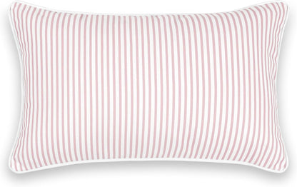 Hofdeco Premium Coastal Patio Indoor Outdoor Lumbar Pillow Cover Only, 12"x20" Water Repellent for Backyard, Couch, Blush Pink Stripe