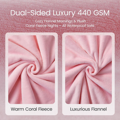 LOOBANI Waterproof Blanket for Bed: Reversible Leakproof Full/Queen Bed Blankets 80" x 90", Soft Flannel & Coral Fleece Bed Blanket Water Resistant for Couch Sofa Cover, Movie Time, Camping, Pink