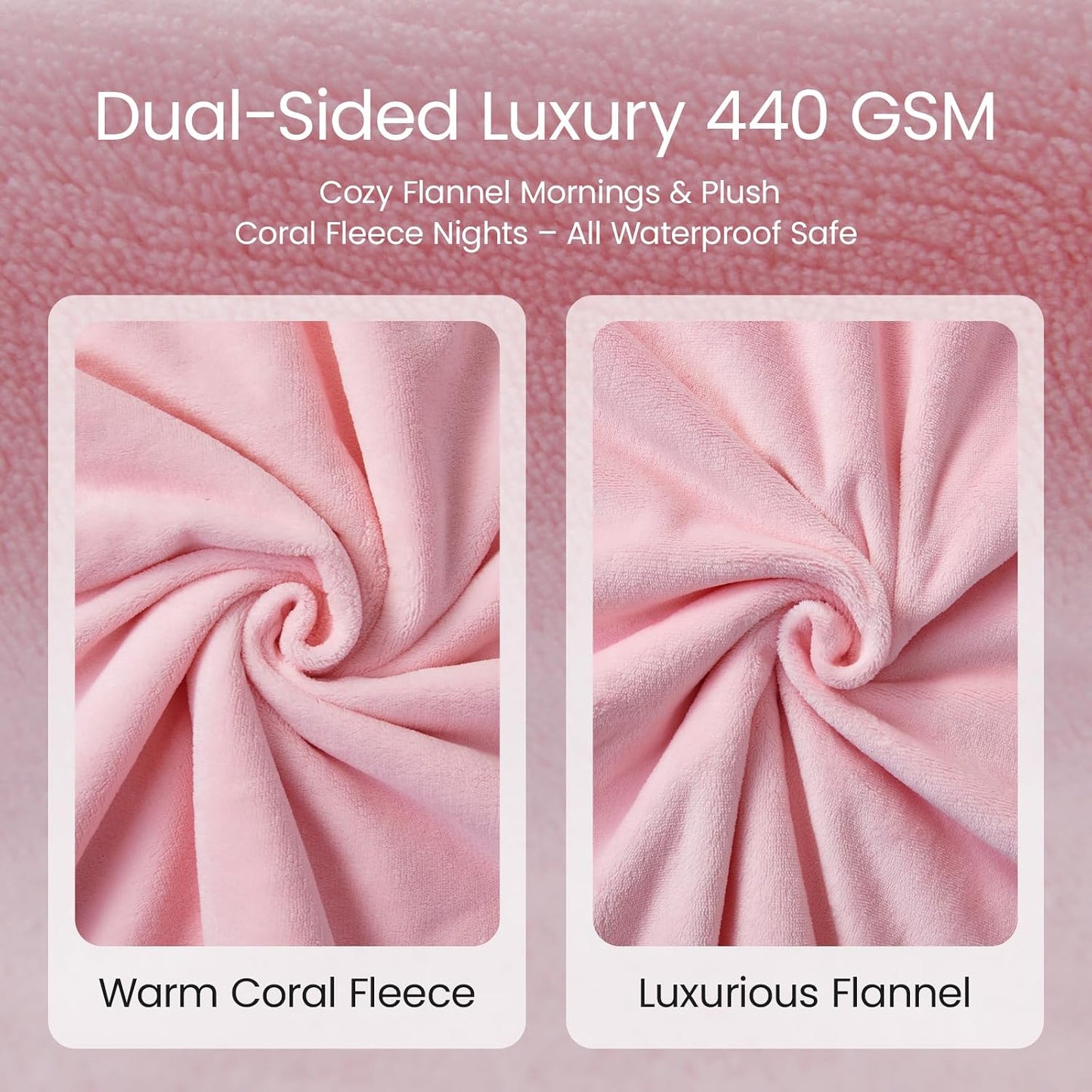 LOOBANI Waterproof Throw Blanket for Couch: Reversible Leakproof Couch Blanket 40" x 60", Soft Coral Fleece Bed Blanket Stain-Proof for Sofa Cover, Pet Accidents, Travel, Pink