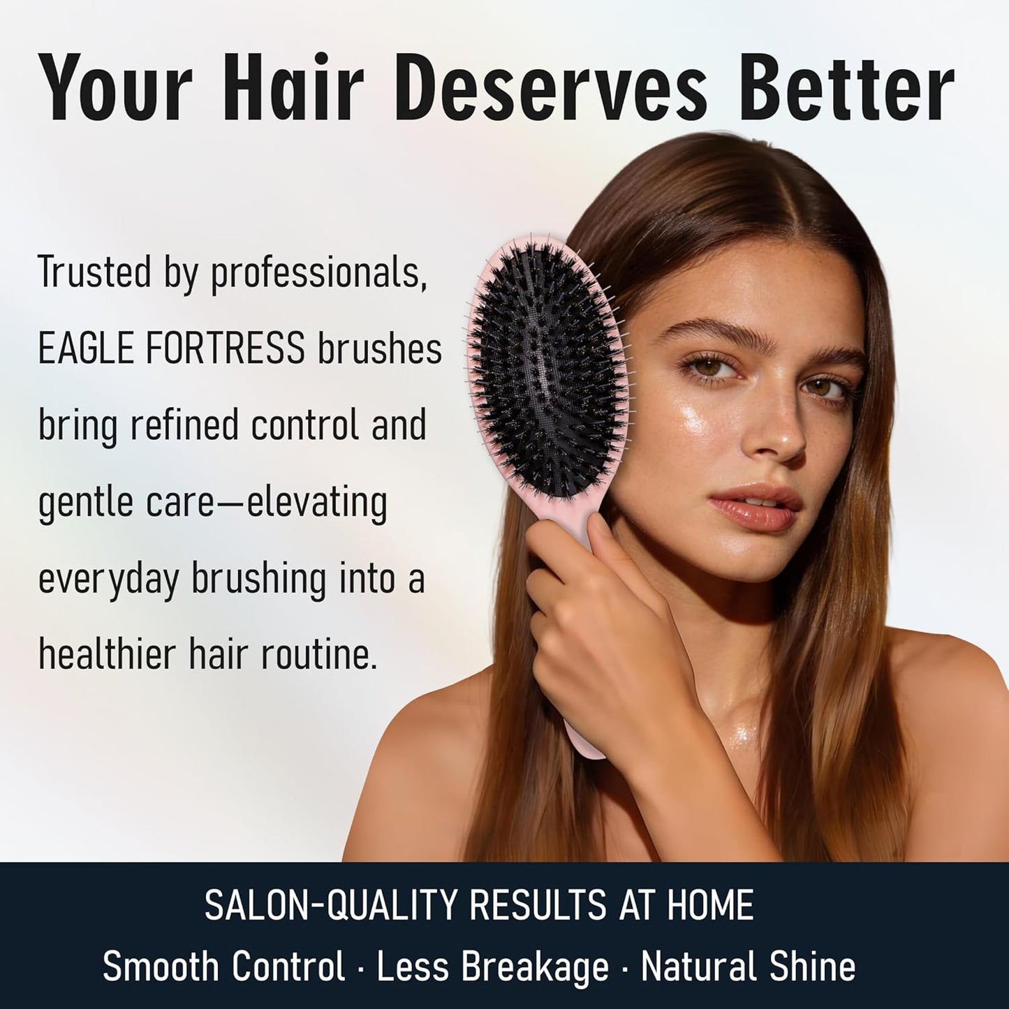 EAGLE FORTRESS Boar Bristle Hair Brush for Women, Men & Kids, Detangling Hair Brushes for Thick, Thinning, Dry or Wet Hair with Nylon Pins, Smooth & Shine Hair Brush for Extensions – Pink