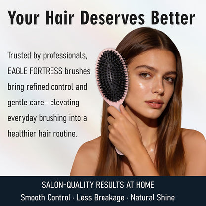 EAGLE FORTRESS Boar Bristle Hair Brush for Women, Men & Kids, Detangling Hair Brushes for Thick, Thinning, Dry or Wet Hair with Nylon Pins, Smooth & Shine Hair Brush for Extensions – Pink