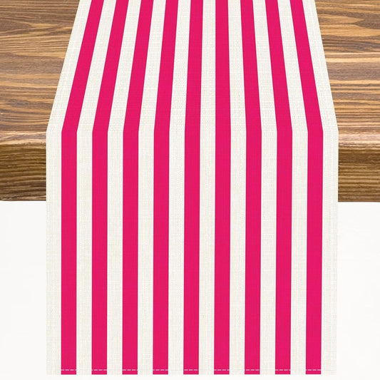 Hot Pink and White Striped Table Runner Modern Abstract Vertical Stripe Vintage Minimalist Kitchen Dinner Runner for Indoor Home Living Room Party Dining Table Decoration 13"x36"