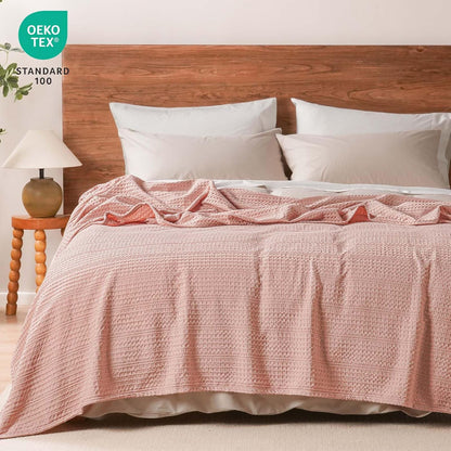PHF Lightweight Waffle Weave Blanket Queen Size 90"x 90", Soft Woven Summer Blanket for Hot Sleepers - Aesthetic Home Decor for Couch Bed Sofa, Pet Friendly, Rose Pink