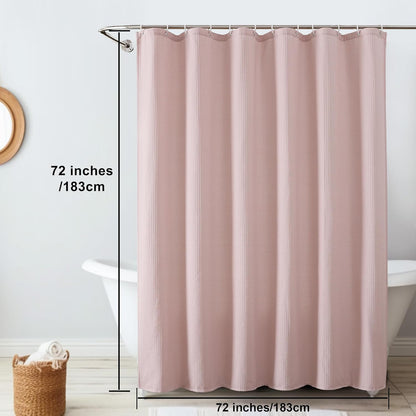 OVZME Blush Pink Shower Curtain Set, Waffle Textured Heavy Duty Fabric Shower Curtain for Bathroom, Luxury Hotel Weighted 230GSM Waterproof Bath Curtain with 12 Plastic Hooks, Machine Washable, 72x72