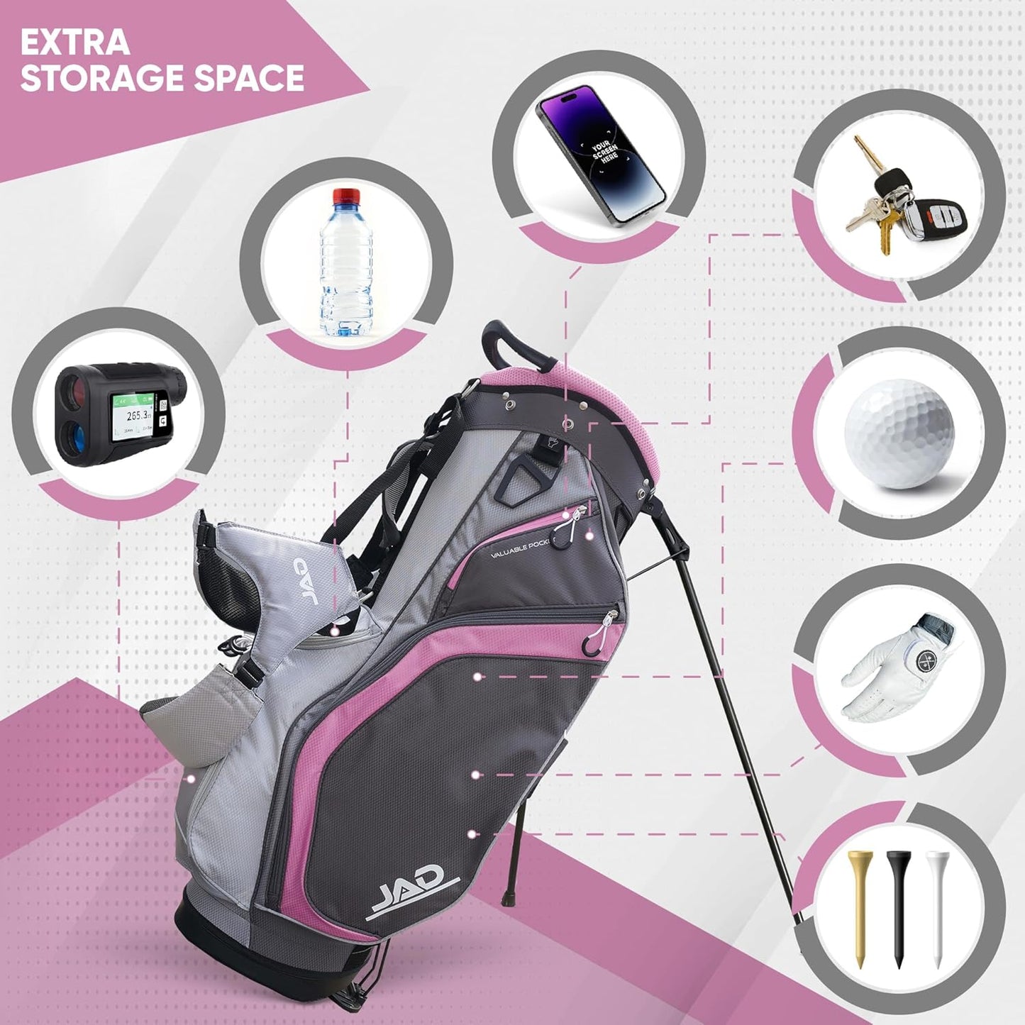 JAD Lightweight Womens Golf Bag, Golf Stand Bag for Women/Ladies, 14-Way Top Dividers, Ultra Lightweight, Large Pockets for Accessories, Durable Water Resistant