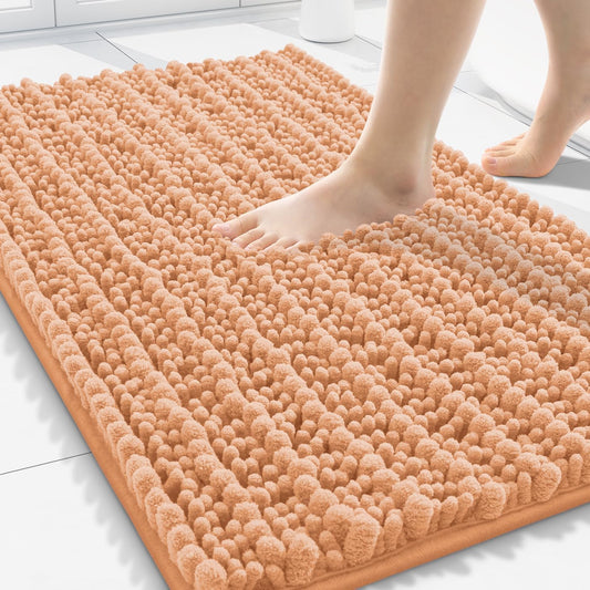 Smiry Bathroom Rugs Mat 30x20, Extra Soft Absorbent Chenille Bath Rugs, Non Slip Rubber Backing Machine Washable Quick Dry Bath Mats for Bathroom Floor, Tub, Shower, Home Decor Accessories, Peach
