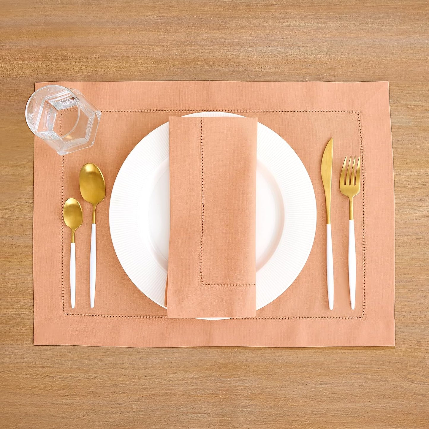 Solino Home Cotton Linen Napkins Set of 4 - Hemstitch Peach Bloom Dinner Napkins Cloth 20 x 20 Inch for Spring, Summer - Handcrafted and Machine Washable