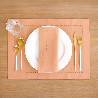 Solino Home Cotton Linen Napkins Set of 4 - Hemstitch Peach Bloom Dinner Napkins Cloth 20 x 20 Inch for Spring, Summer - Handcrafted and Machine Washable