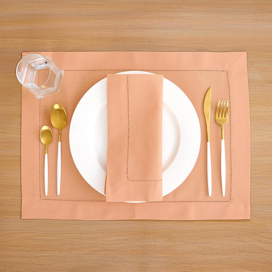 Solino Home Cotton Linen Napkins Set of 4 - Hemstitch Peach Bloom Dinner Napkins Cloth 20 x 20 Inch for Spring, Summer - Handcrafted and Machine Washable