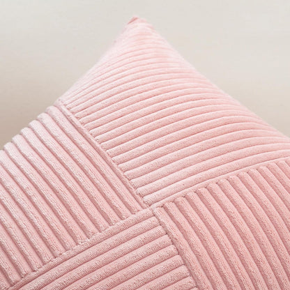 OTOSTAR Set of 1 Decorative Throw Pillow Cover Soft Corduroy Solid Square Pillow Cases Boho Striped Windmill Patchwork Textured Cushion Cover for Sofa Car Bed Living Room 18x18 Inch, Pink