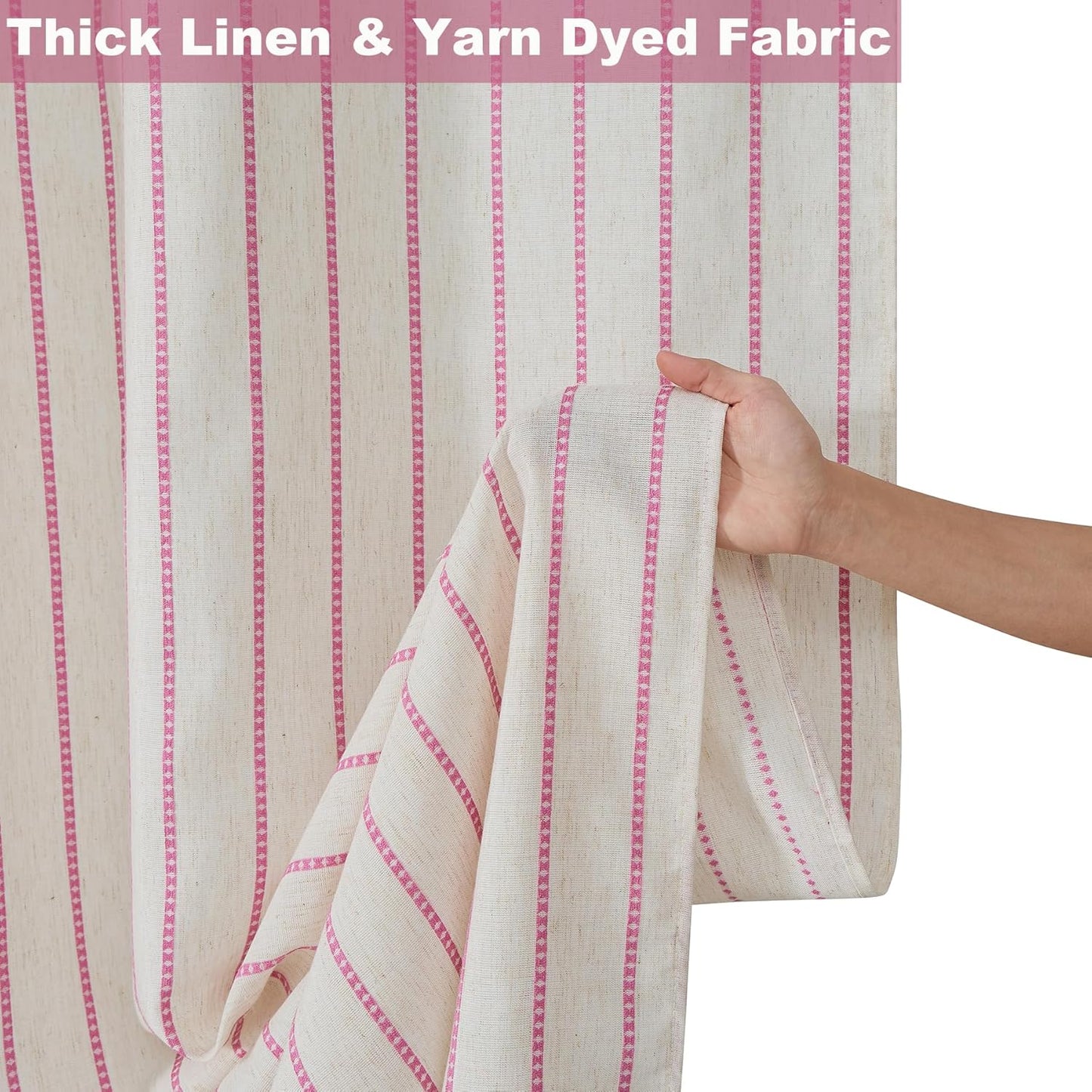 PROCIDA Pink Shower Curtain-Stripeddot Striped, 72x72 Inch Yarn Dyed Linen Blend Cloth Fabric Bathroom Curtain with 12 Metal Hooks, Bath Curtain for Modern Farmhouse Bathrooms