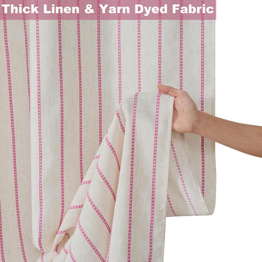 PROCIDA Pink Shower Curtain-Stripeddot Striped, 72x72 Inch Yarn Dyed Linen Blend Cloth Fabric Bathroom Curtain with 12 Metal Hooks, Bath Curtain for Modern Farmhouse Bathrooms