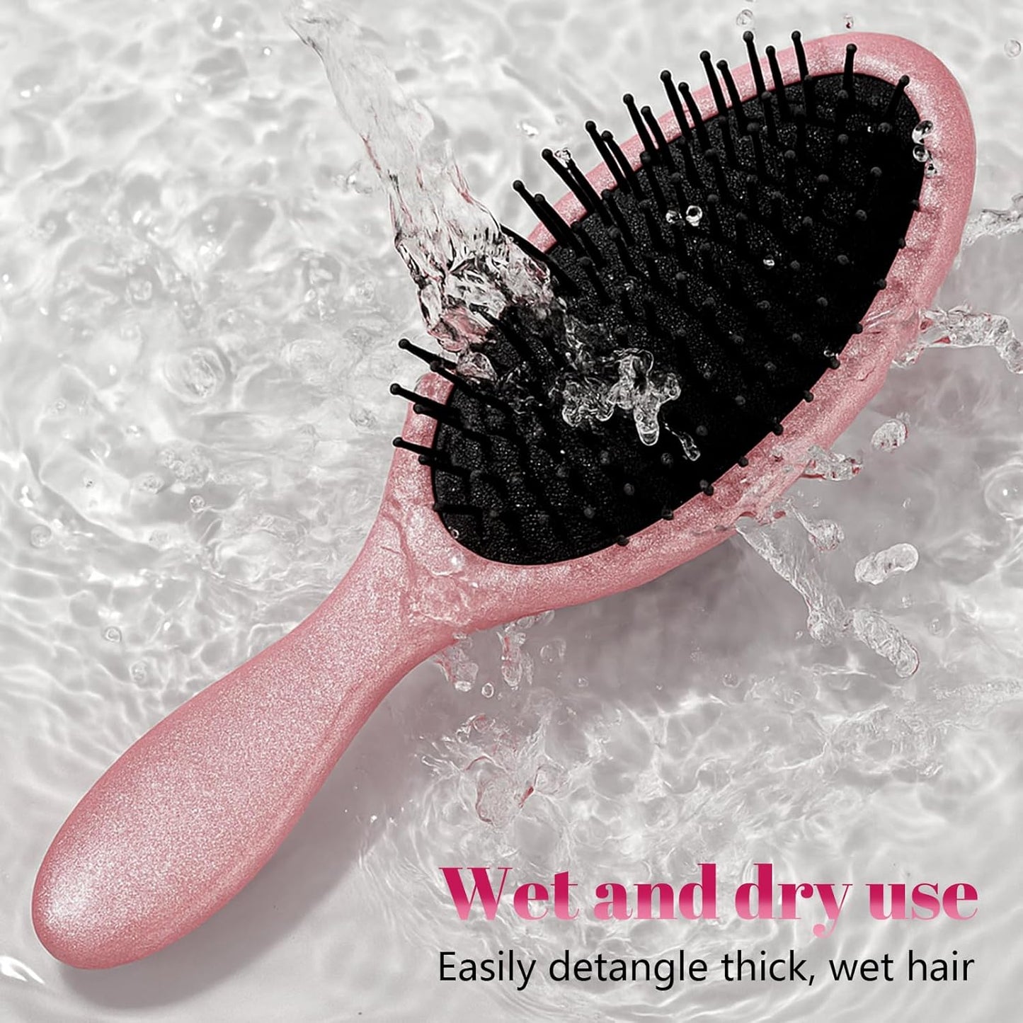 Glitter Detangling Brush, Wet & Dry Tangle-Free Hair Brush for Women & Girls, No Tangle, Soft and Flexible Bristles for Straight, Curly and Thick Hair (Pink)
