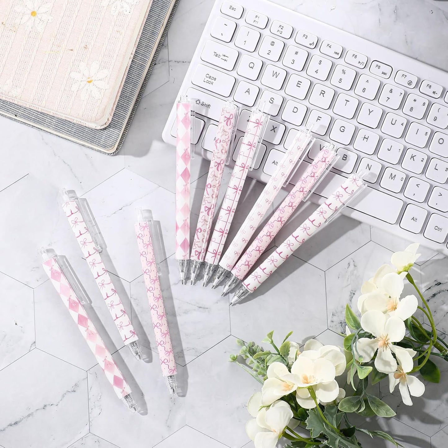 Jetec 60 Pcs Pink Bow Ballpoint Pens Sets Coquette Bow School Supplies for Girls Coquette Aesthetic Retractable Pens Pink Preppy Girly Stuff Cute Supplies Goodie Bag Fillers for Student