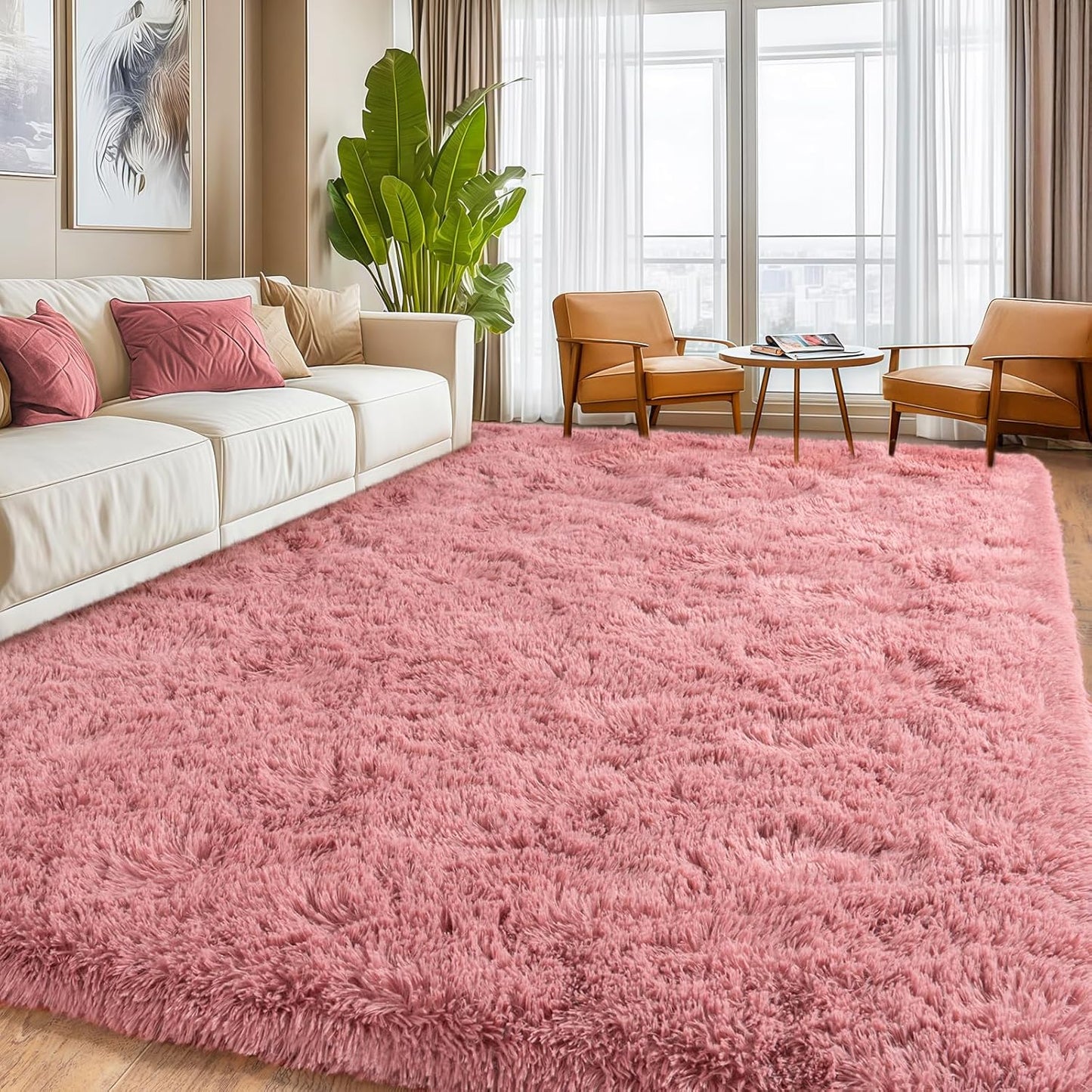 8x10Ft Ultra Soft Shag Area Rug for Living Room, Fluffy Carpet for Bedroom, Plush Modern Floor Rug for Home Decor, Blush