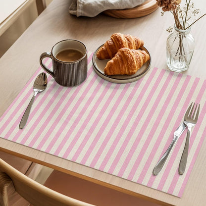 Pink Stripes Placemat Set of 6 Non-Slip Placemats for Dining Table Linen Classic Vertical Striped Washable Table Mats, Heat Resistant Kitchen Table Mats for Party, Dining Room & Home Decor