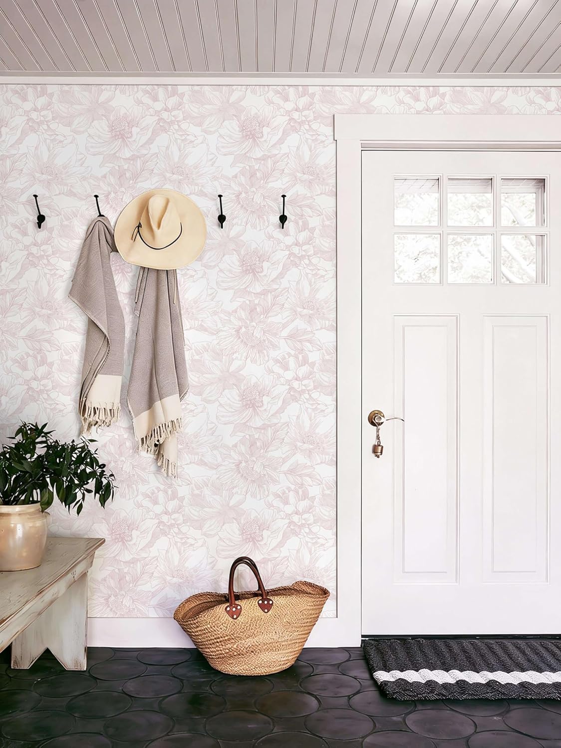 Dimoon 78.7"x17.3" Peel and Stick Wallpaper Floral Contact Paper Boho White Pink Flower Wallpaper Removable Wall Paper Self Adhesive Modern Contactpaper for Cabinets Drawers Bedroom Thicken Vinyl