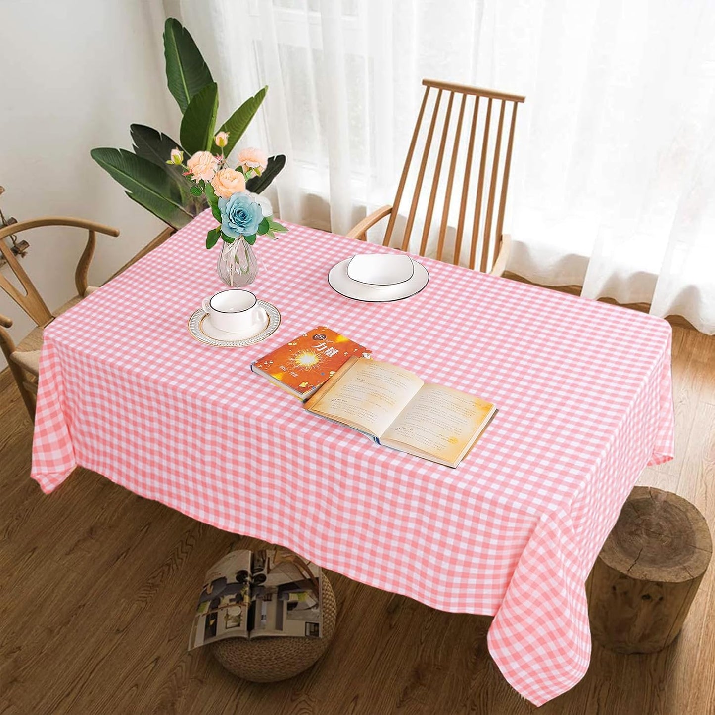 DUOBAO Pink Tablecloth Square 54x54 Checkered Table Cloth Buffalo Plaid Checked Tablecloth Fabric 54-Inch Outdoor Pink and White Picnic Gingham Tablecloths for Kitchen BBQs Birthday and Parties