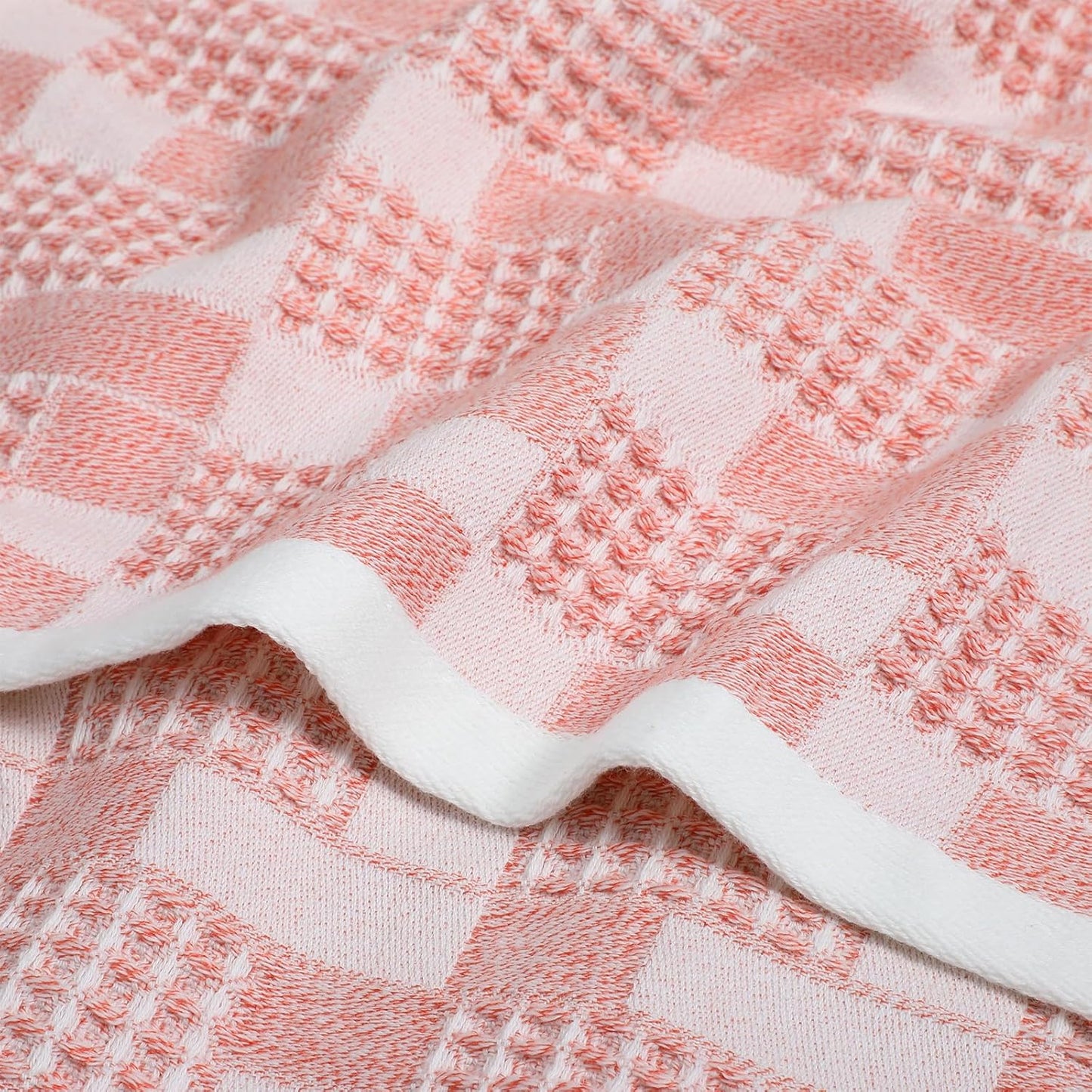 2 Pcs Bathroom Hand Towels, Soft Cotton Kitchen Towels 27.5×13 Inch Absorbent Checkered Hand Towel for Bathroom Face Clean Bath Gym Farmhouse Kitchen Hotel Spa Guest, Pink