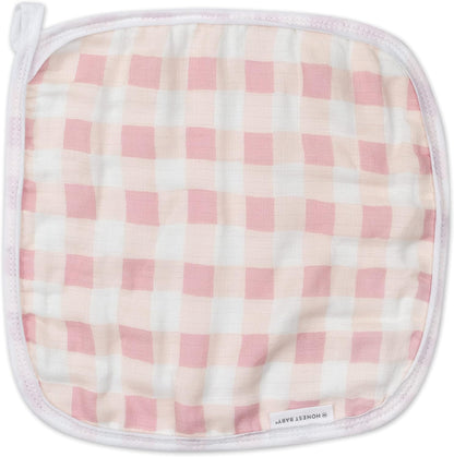 HonestBaby 3-Piece Organic Cotton Hooded Towel & Washcloth Set, Peach Skin Painted Buffalo Check, One Size