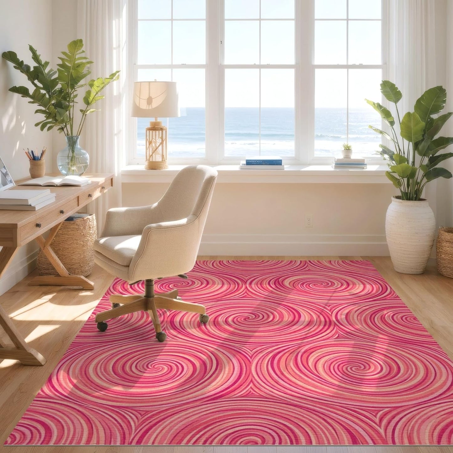 Design&I 4'x6' Easy Clean Abstract Abstract Accent Rug, Peach for Playroom, Bedroom, Reading Nook, Sleek Flatweave Pet Friendly & Non-Slip Built-in Grip Floor Covering | 1967231