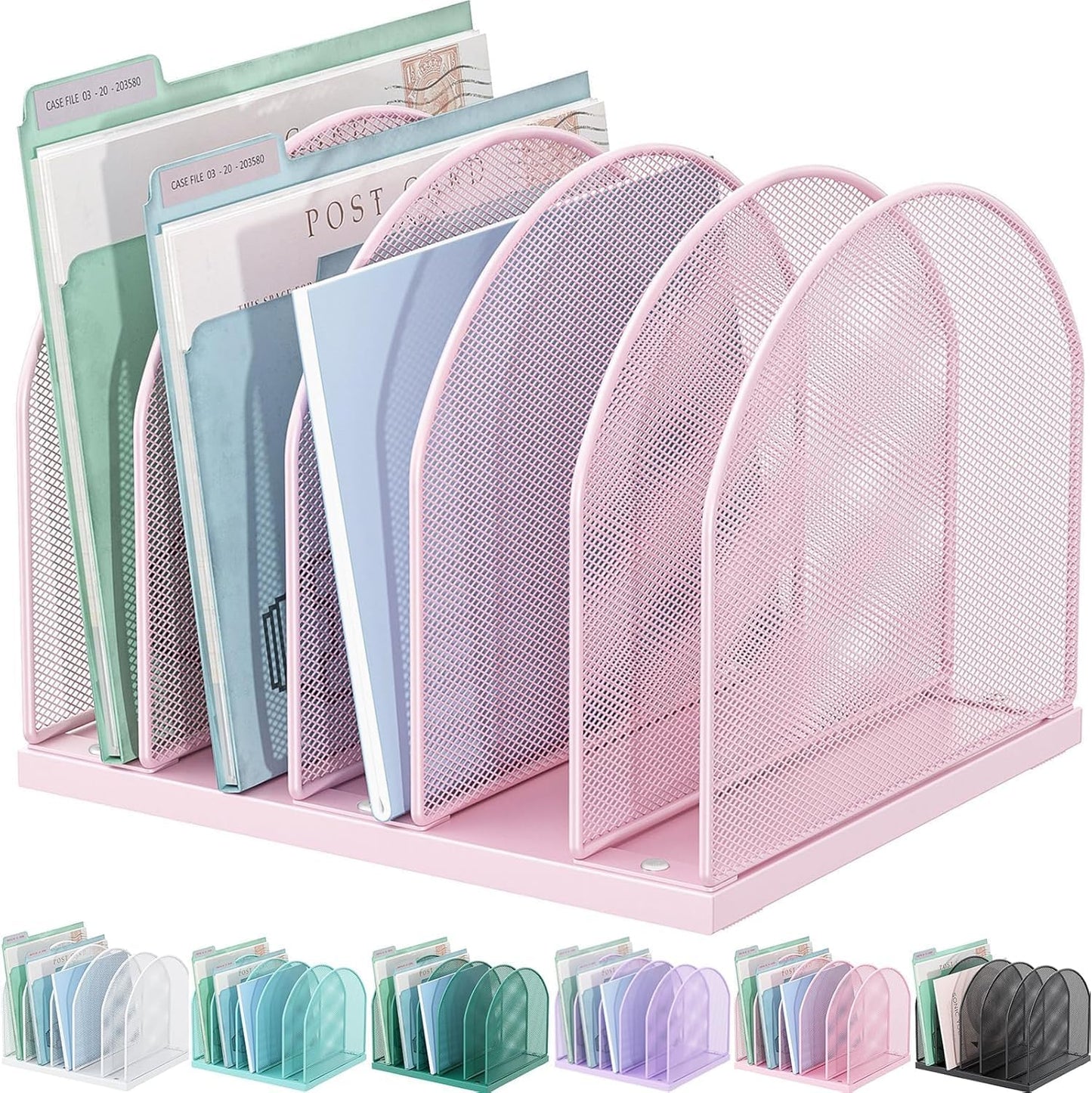 gianotter Desktop File Organizer, Desk Organizer with 5 Compartments, Paper Organizer for Desk, Workspace Organizers for Office Supplies (Pink, Upright Style)