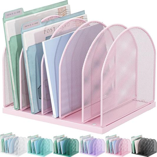 gianotter Desktop File Organizer, Desk Organizer with 5 Compartments, Paper Organizer for Desk, Workspace Organizers for Office Supplies (Pink, Upright Style)