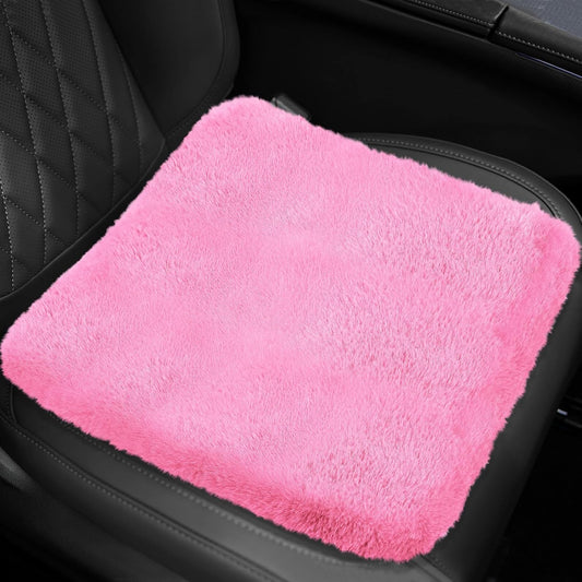 wuyaoyao Sheepskin Car Seat Cushion, Soft Comfort Fur Wool Car Seat Covers, Winter Warm Auto Front Seat Cushion Pad, Fuzzy Seat Bottom Protector Universal for Vehicle Office Chair (Pink)
