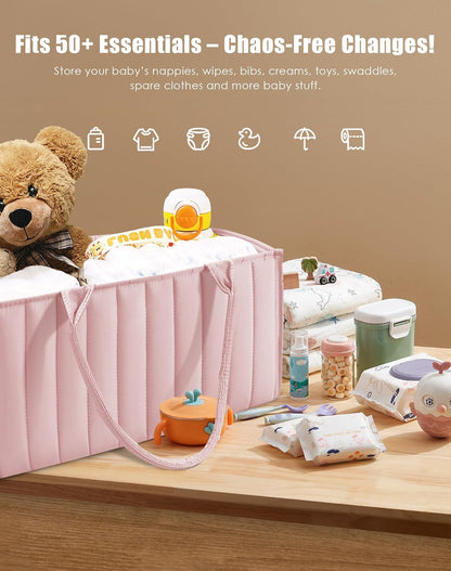 SWEET DOLPHIN 2-Pack Baby Diaper Caddy Organizers, Stylish Storage Baskets for Newborn Essentials, Diaper Station & Car Travel, Value Bundle for Baby Shower Gifts & Registry Must-Haves - Pink