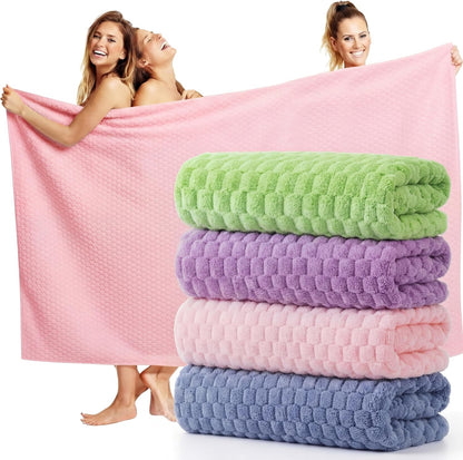 Peryiter 4 Pcs Oversized Bath Towels 40 x 80 Inch Extra Large Pink Green Dark Blue Purple Bath Sheets for Adults Jumbo Microfiber Towel Coral Velvet Highly Absorbent Bathroom Towels for Home Beach