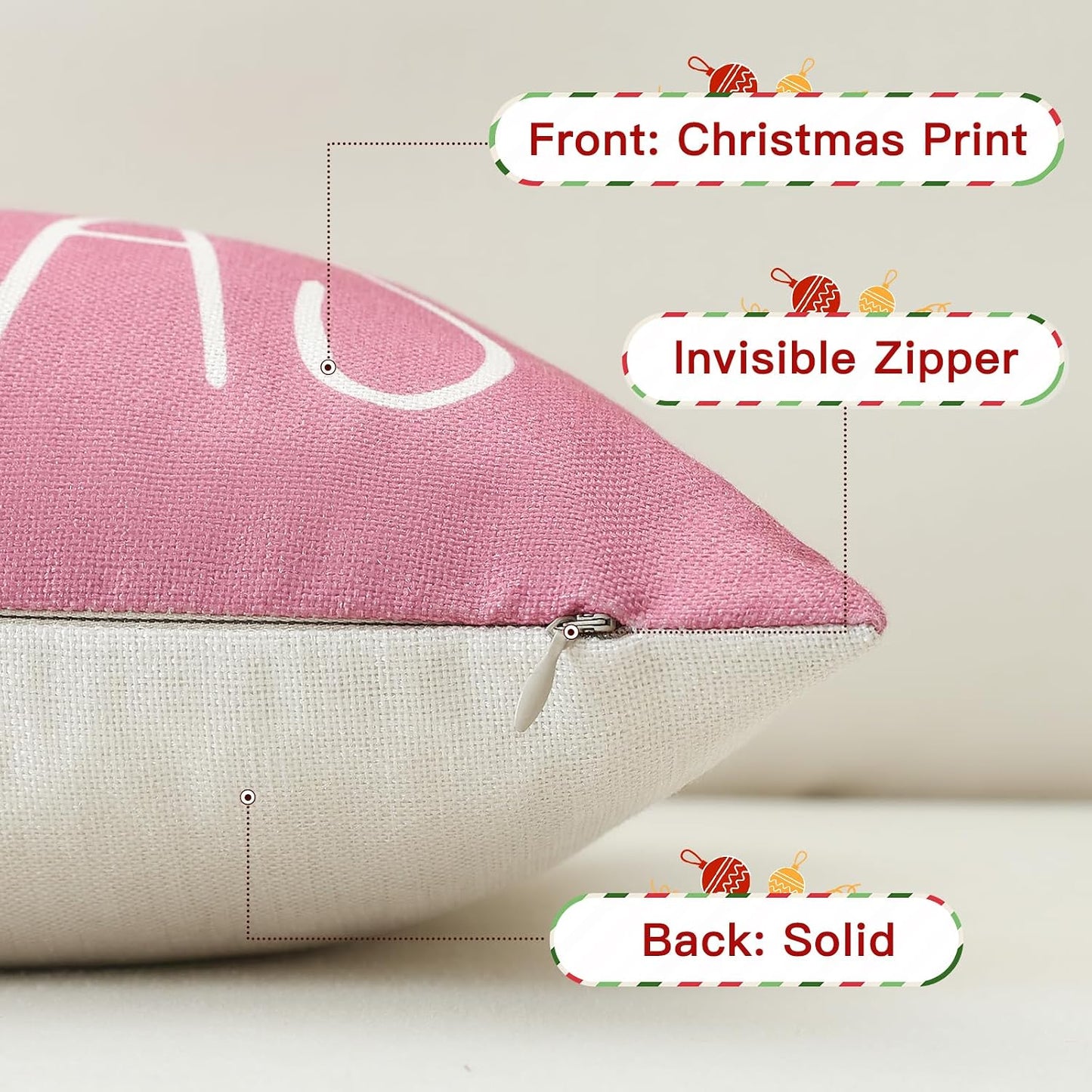 OTOSTAR Pink White Christmas Lumbar Pillow Cover 12x20 Inches for Xmas Decorations Merry Christmas Throw Pillow Covers Winter Holiday Cushion Case Decoration for Sofa Couch