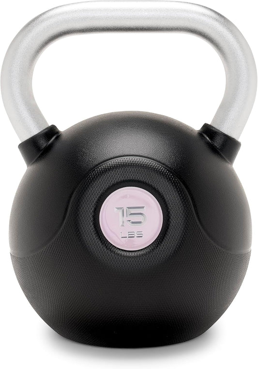 Marcy Commercial Grade PU Coated Kettlebell – 10 to 40 LB Single Weights with Textured Steel Handle, Flat Base – Strength Training for Full Body & Home Gym Workouts