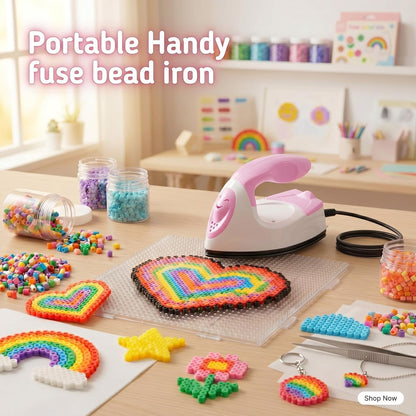 Honoson Mini Craft Iron Mini Heat Press Small Iron 3.93 x 2.36 x 2.76 in Portable Handy Tiny Flatiron with Charging Base Accessory for Fuse Bead Patch DIY Heat Transfer Vinyl(Light Pink,White)