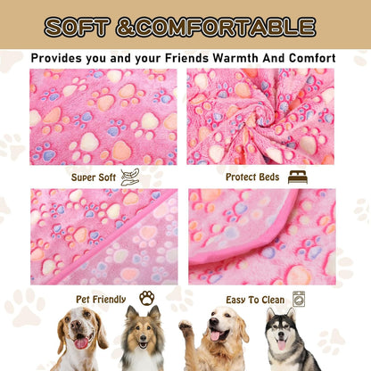 Rezutan Upgraded Dog Blankets for Large Dogs, Dog Cat Blankets Washable 40" x 50", Soft Pet Mat Throw Cover for Kennel Crate Bed, Cute Paw Pattern, Dog Blanket, Pet Blanket （1 Pack Pink）