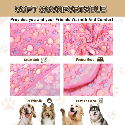 Rezutan Upgraded Dog Blankets for Large Dogs, Dog Cat Blankets Washable 40" x 50", Soft Pet Mat Throw Cover for Kennel Crate Bed, Cute Paw Pattern, Dog Blanket, Pet Blanket （1 Pack Pink）