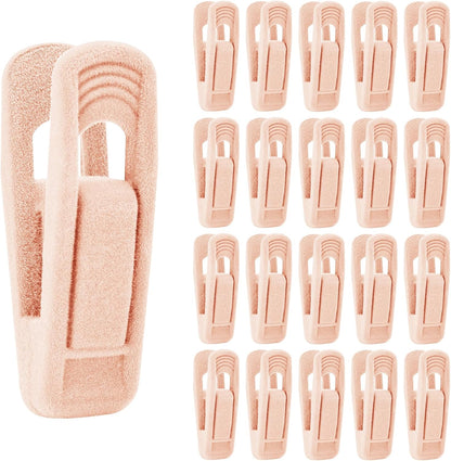 20 Pcs Velvet Hangers Clips, Non-Slip Clothes Hanger Clips Multi-Purpose Hanger Clips Strong Finger Flocked Clips for Pants Skirt Clothes Velvet Hanger (Pink)